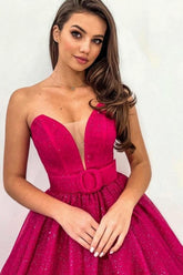Attractive Fuchsia A-line Sweetheart Strapless Sequined Prom Evening Dresses